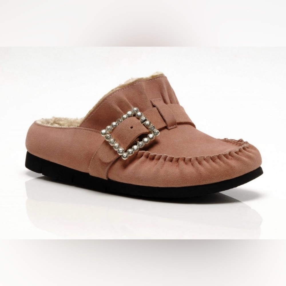 Free People genuine shearling mule with crystal buckle size 8